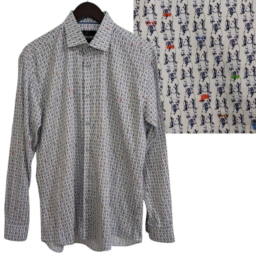 Maceoo Paris Fibonacci Dog Blue Button Down Shirt - Size 4 (L)